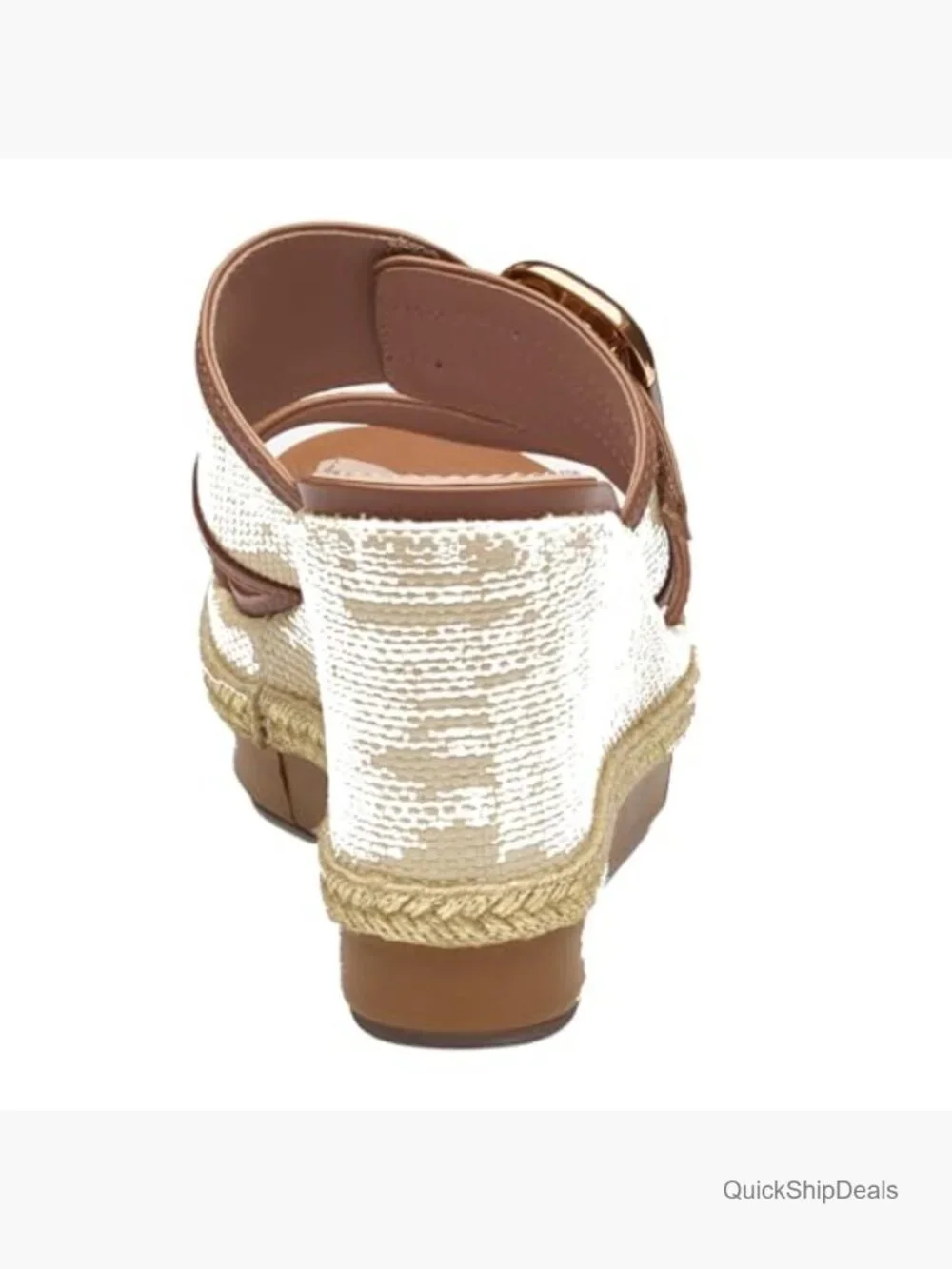 Nappa Leather Raffia Wedge Sandals with Buckle Strap